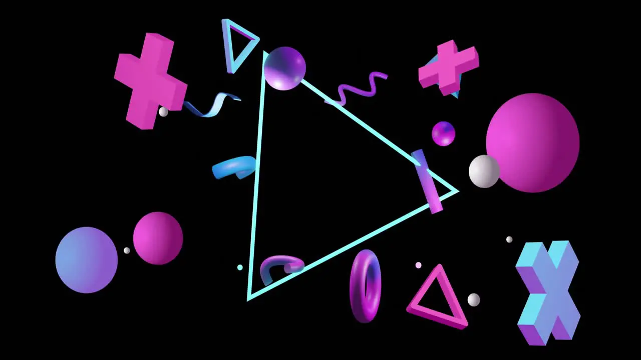 Animation of triangle and abstract shapes moving on black background