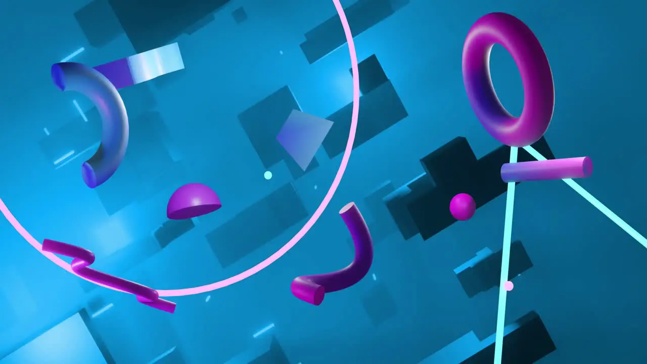 Animation of triangle and abstract shapes moving on blue background