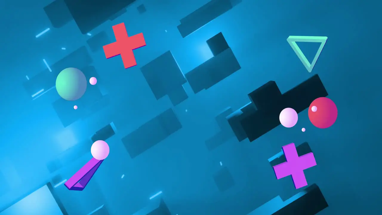 Animation of abstract shapes moving on blue background