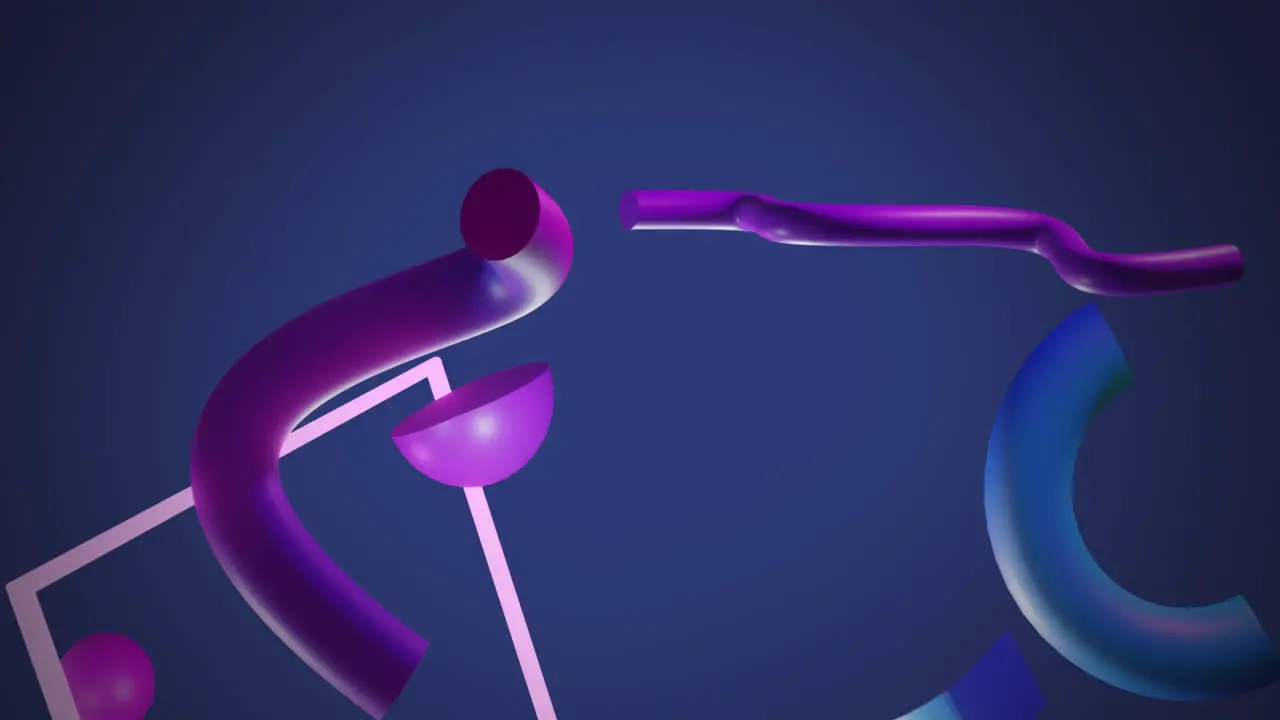 Animation of square and abstract shapes spinning against copy space on blue background