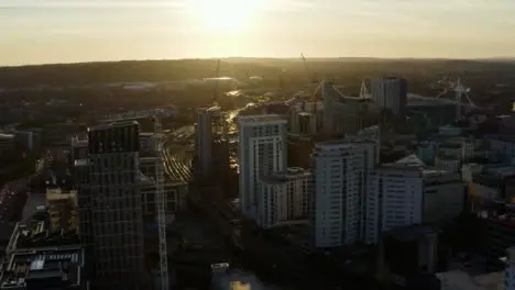 Drone Shot Approaching High Rise Buildings In Cardiff 