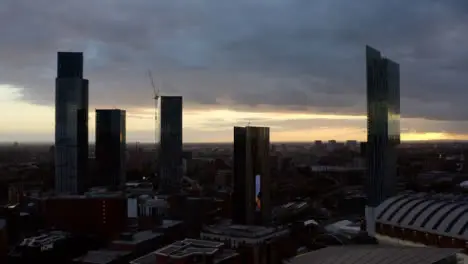 Drone Shot Orbiting Manchester Skyscrapers 14