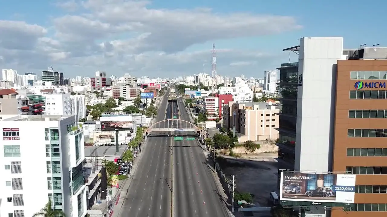 santo domingo dominican republic 10 march 2020 AERIAL Flight backwards from the empty streets of 27 de febrero avenue quarantine because of covid19