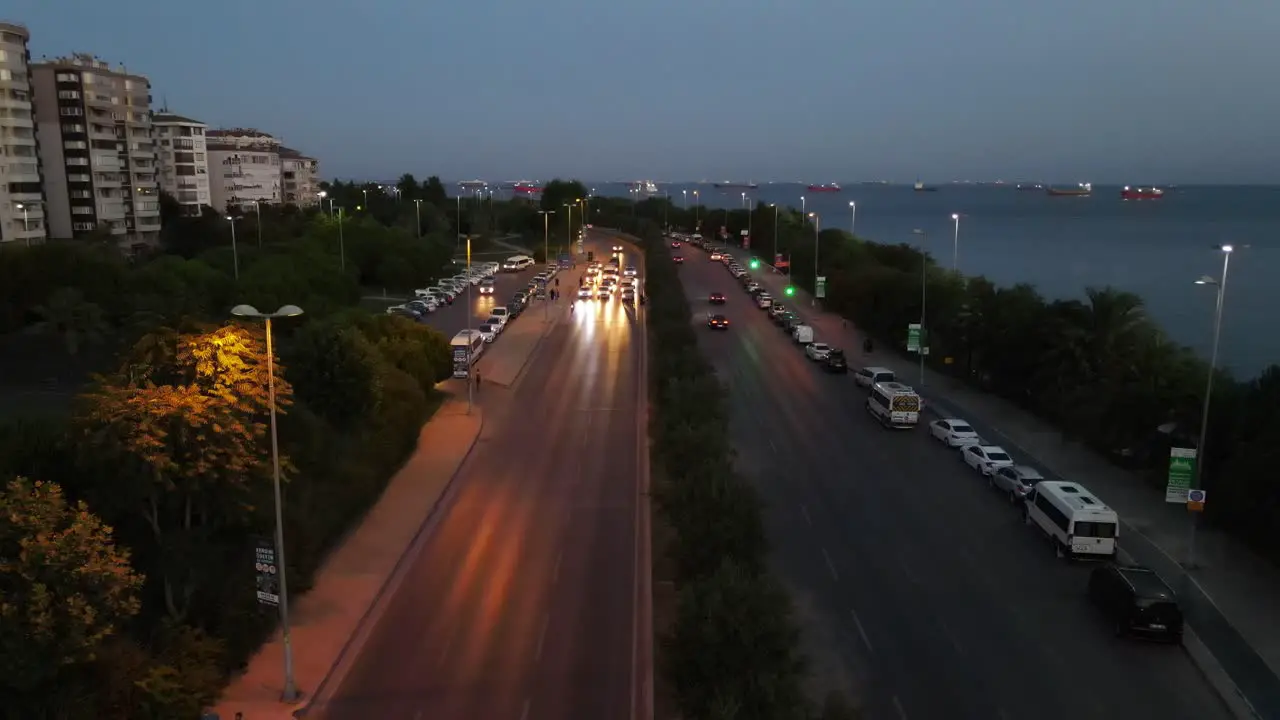 Evening Night Traffic Aerial View