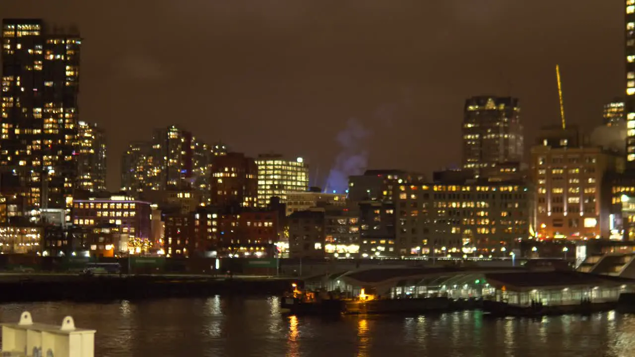 Port of Vancouver cityscape scene at night Pan shot