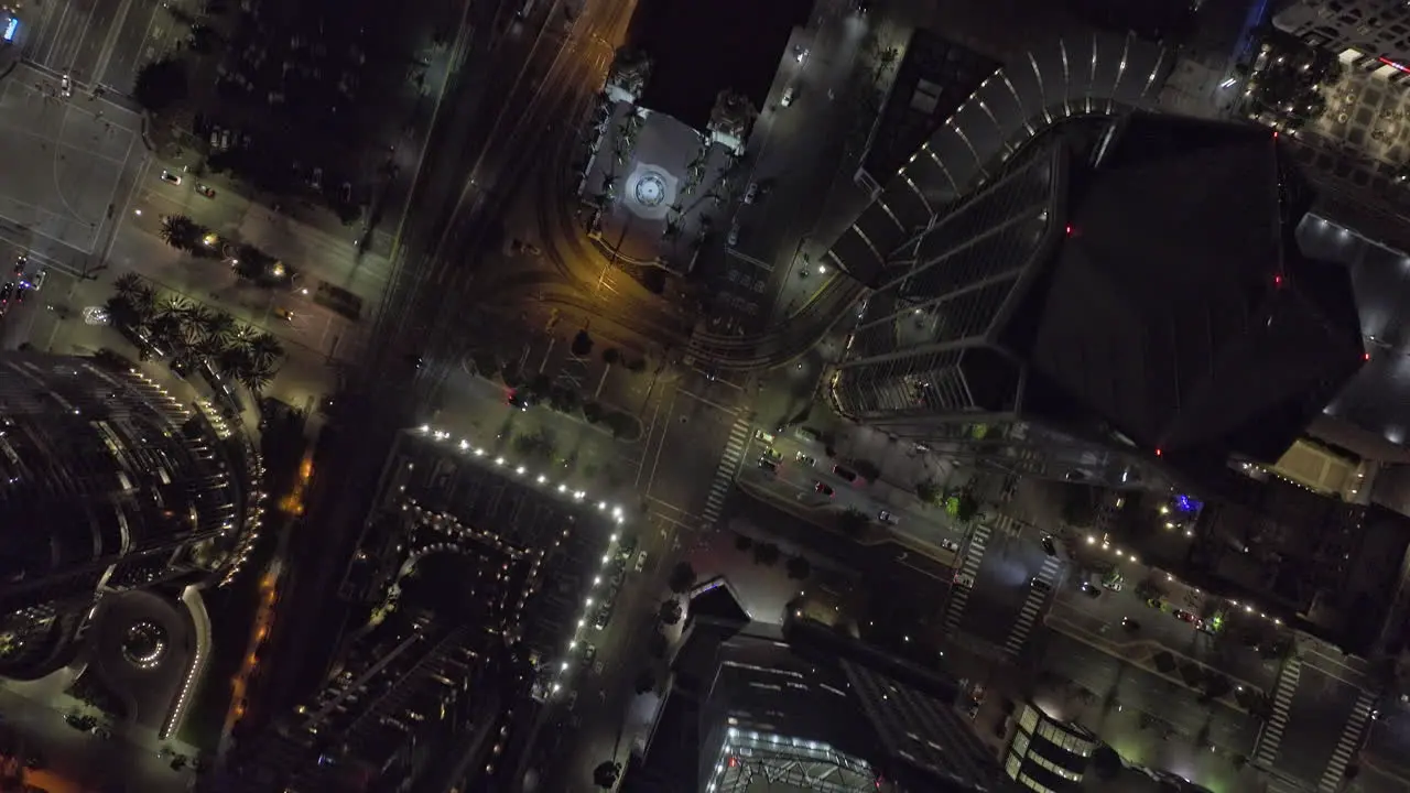 San Diego California Aerial v112 cinematic vertical top down view flyover downtown capturing illuminated high rise buildings in central district at night Shot with Mavic 3 Cine September 2022