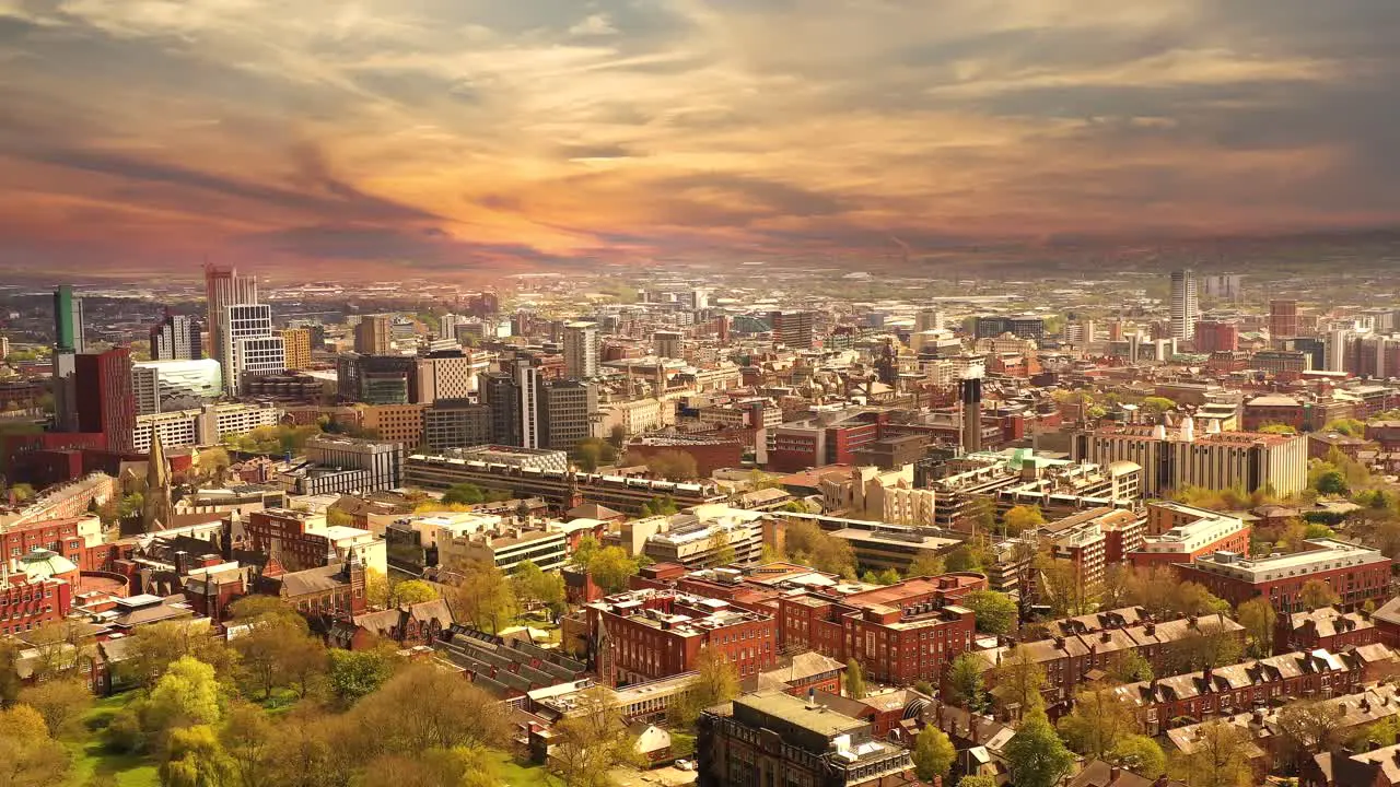 Beautiful cityscape with scenic sunset at Leeds West Yorkshire England