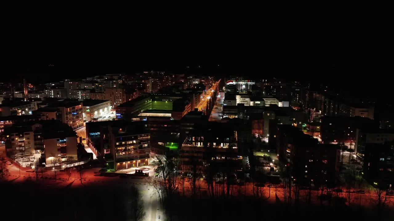 Aerial view overlooking apartments and condos in Lauttasaari winter evening in Helsinki Finland