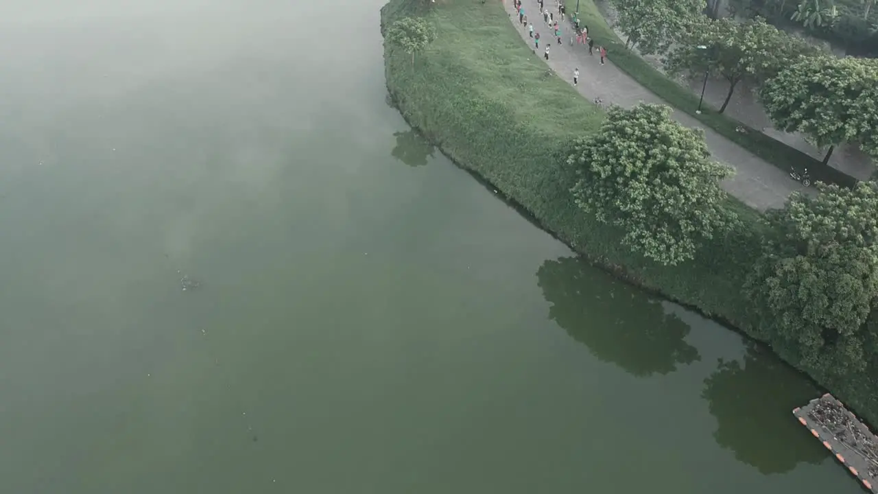 Lake side view with group workout