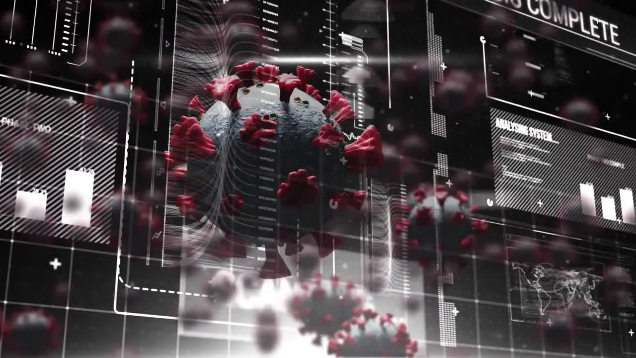 Animation of covid cells floating over scope scanning and surgeon