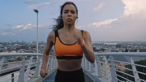 Black woman runner and athlete training in city