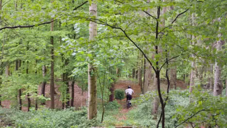 Slow Motion Shot Of Man On Mountain Bike Making Mid Air Jumps On Dirt Trail Through Woodland 4