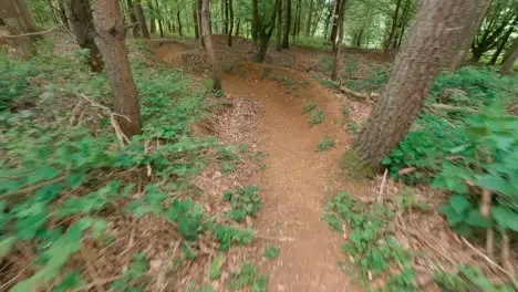 POV Shot Of Man On Mountain Bike Riding Along Dirt Trail Through Woodland 2