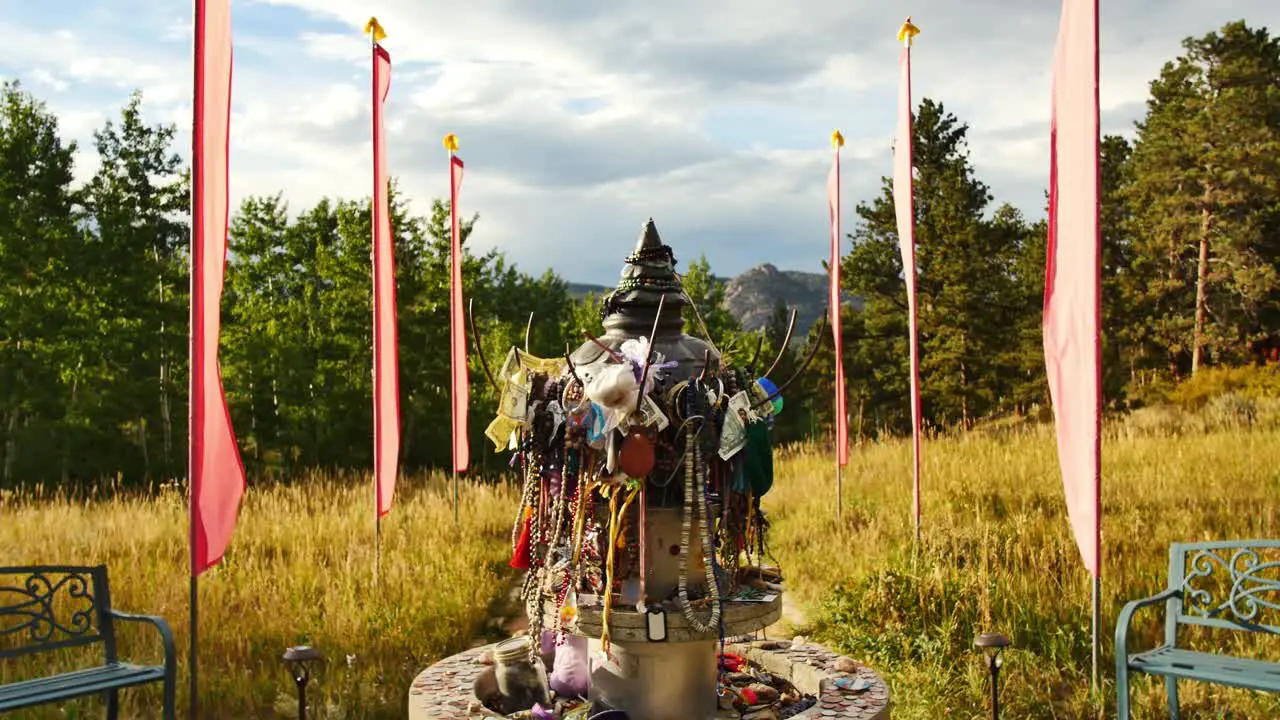 Fountain covered in offerings at the stupa in Red Feather Lakes CO