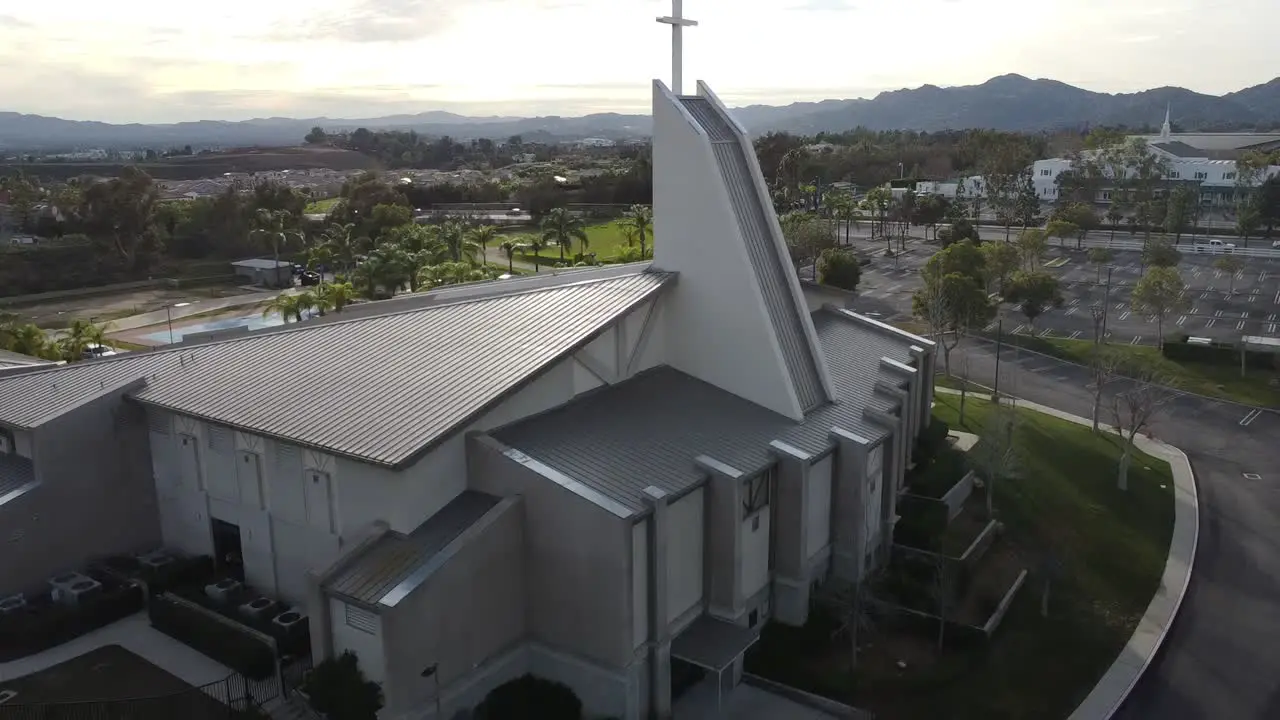 Aerial View of church with cross