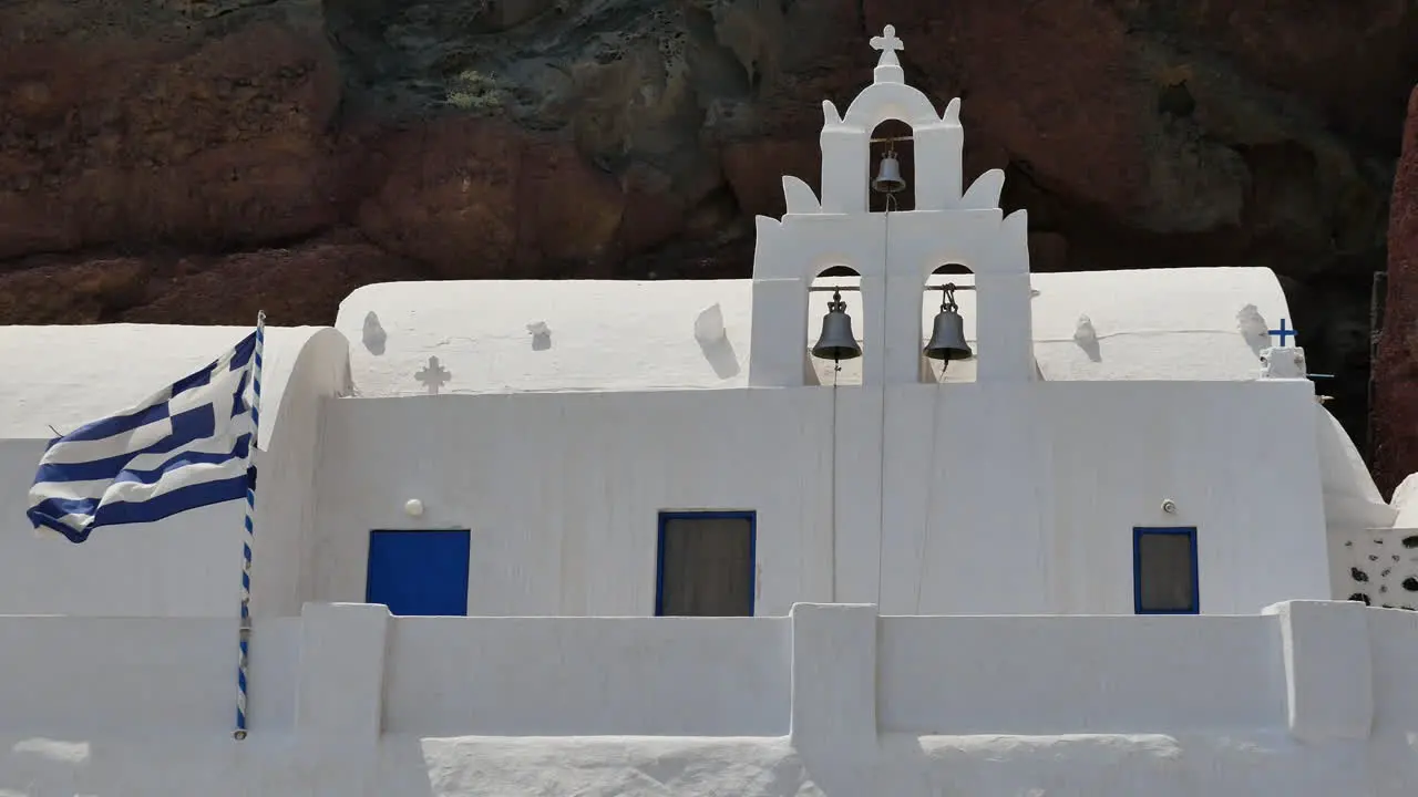 Greece Santorini Saint Nicholas Church And Flag