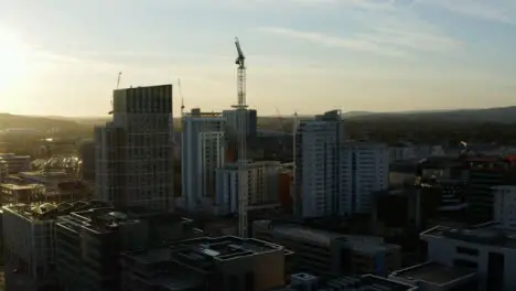 Drone Shot Orbiting High Rise Buildings In Cardiff 01