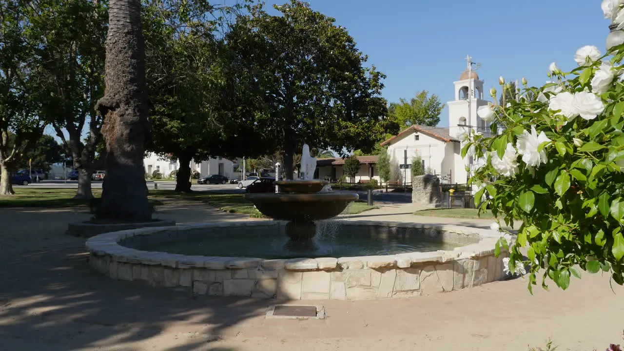 California Santa Cruz Mission Park With Fountain And Camelias