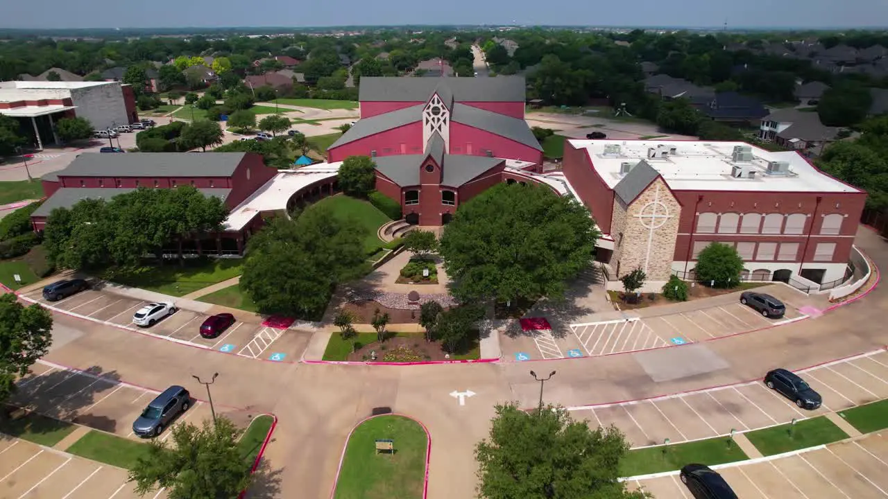 Aerial footage of Trietsch Memorial United Methodist Church in Flower Mound Texas