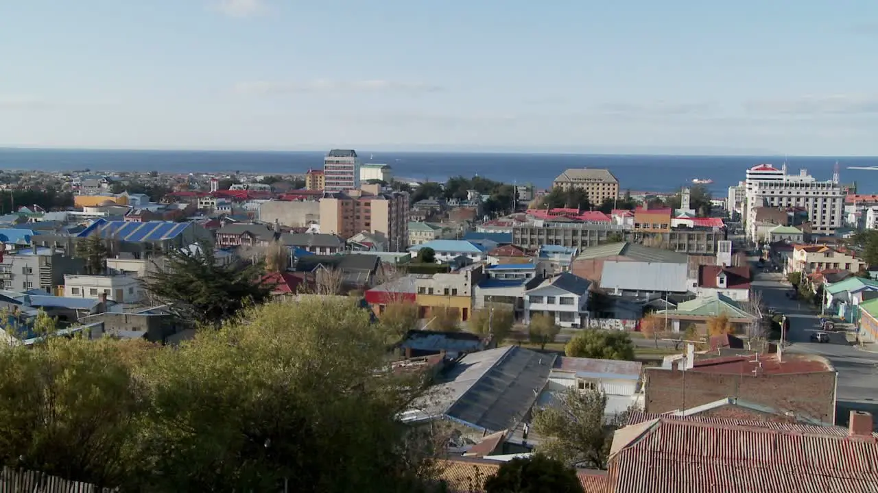 A panning shot over downtown Punta Arenas in the Southern part of Chile