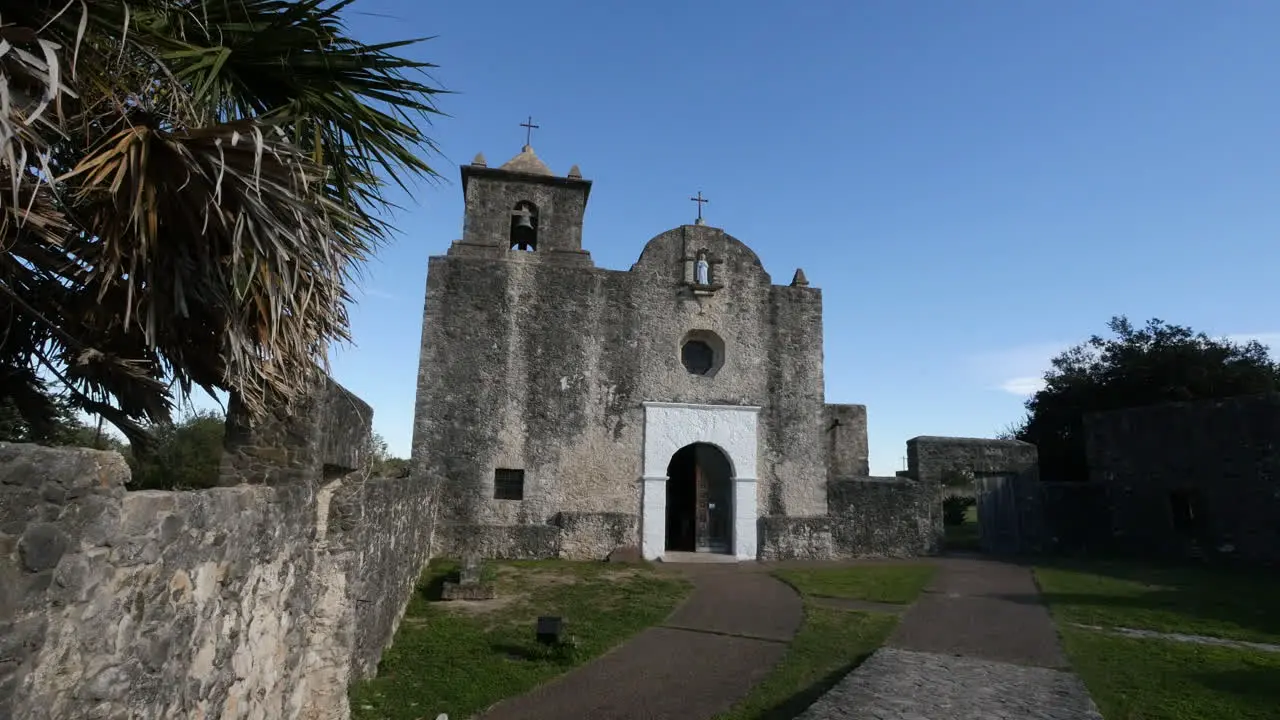 Texas Goliad Presidio La Bahia Church And Palm Fringe Zoom In