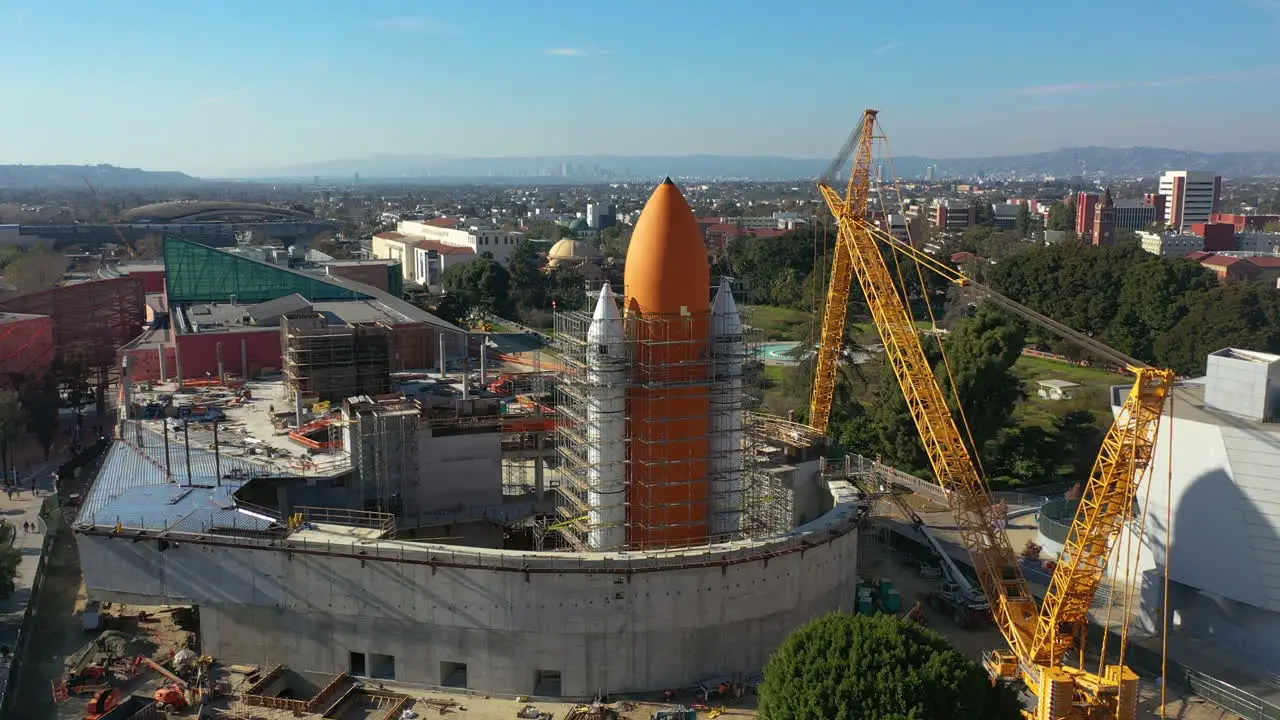 Aerial view around the Space shuttle Endeavour at a the California Science Center in Los Angeles