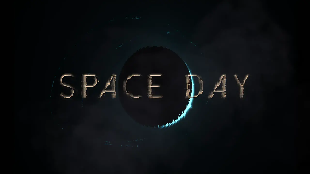 Sparkling golden text celebrates Space Day on dark background