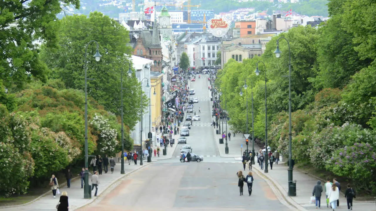 Time lapse of people walking on Karl Johans Gt in downtown Oslo Norway