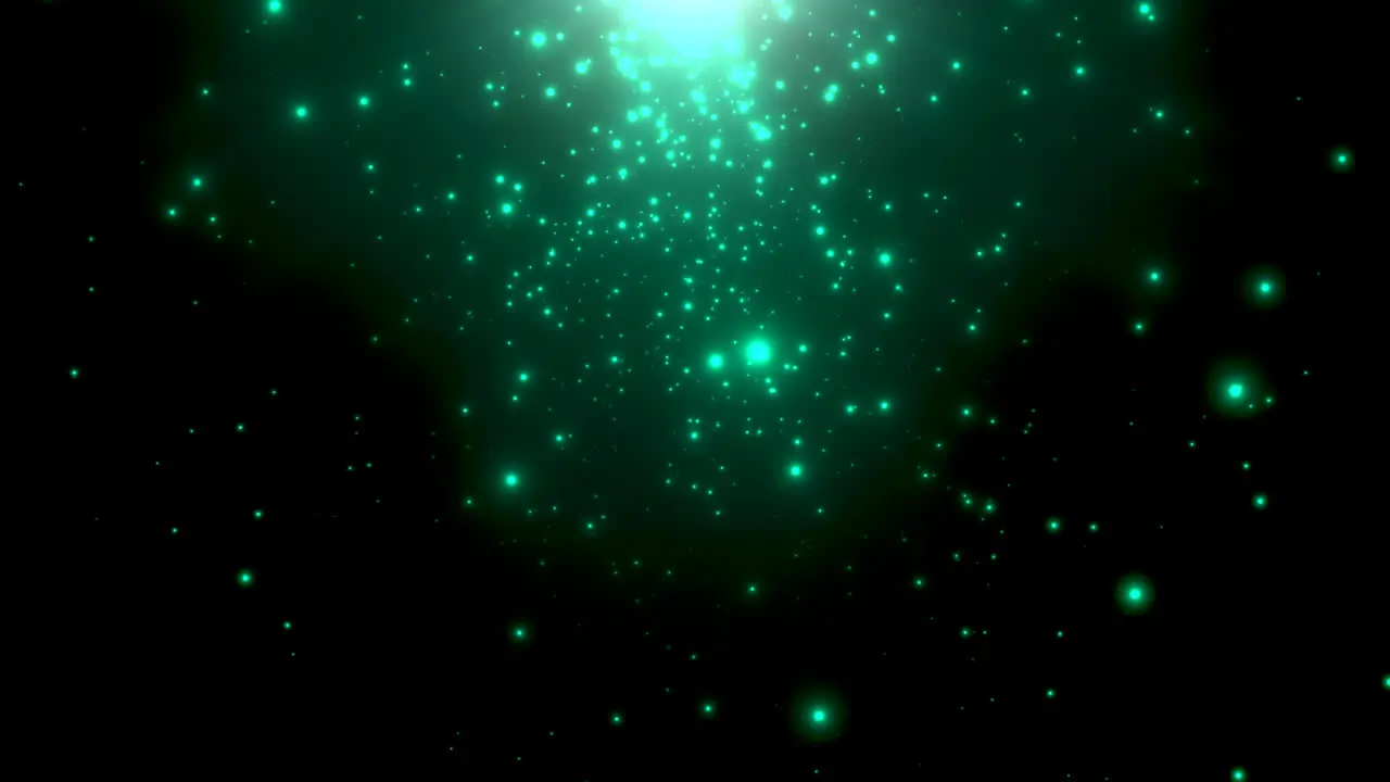 Cinematic green stars fields and flying glitters in galaxy