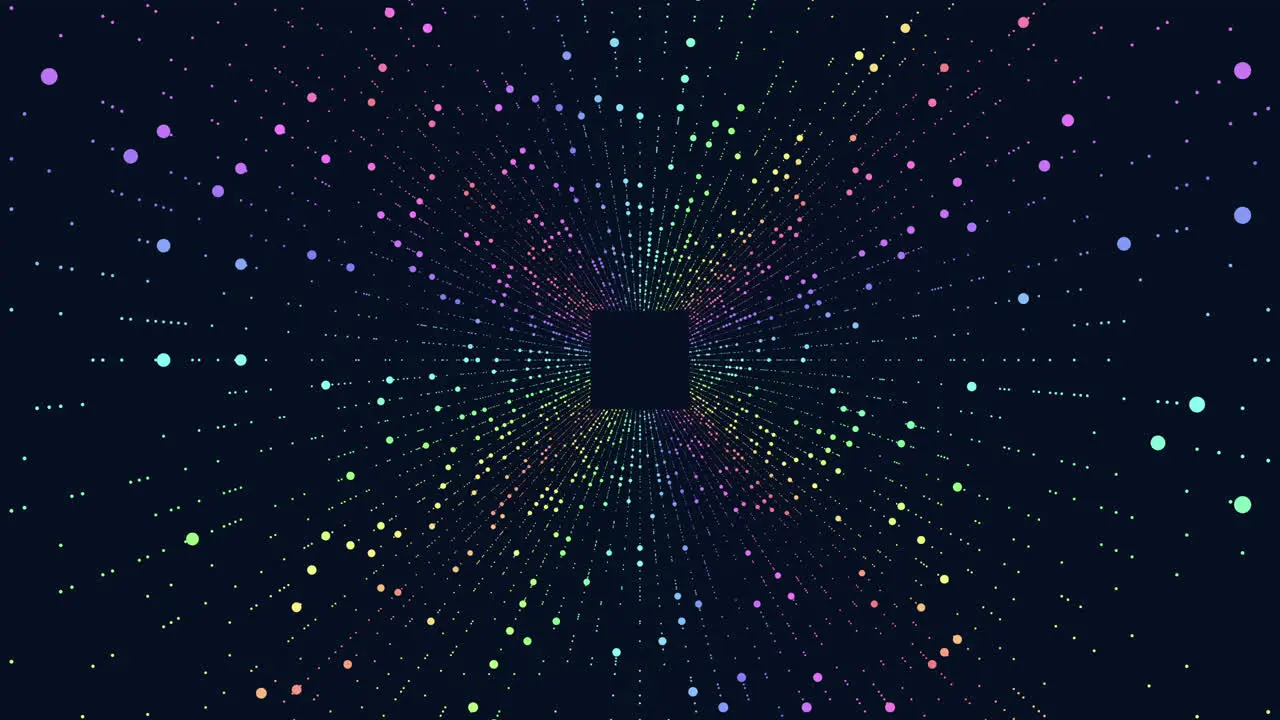 Motion square with rainbow lines and dots