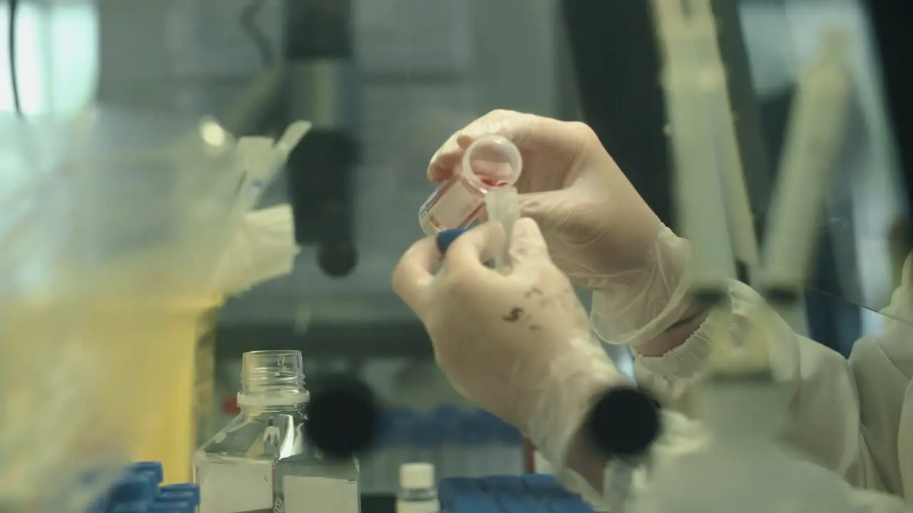 Detail shot of a sampling process in a medical facility laboratory