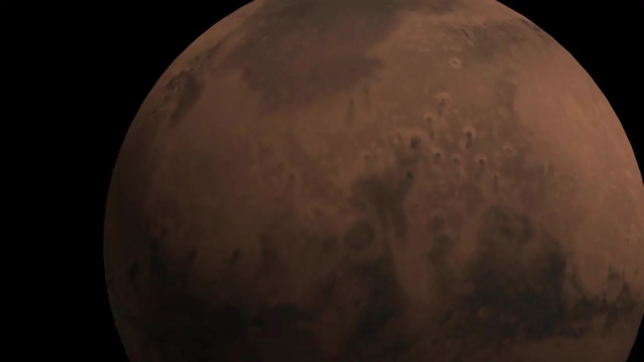 Close up of Mars isolated large spherical body in the space rotating on its axis