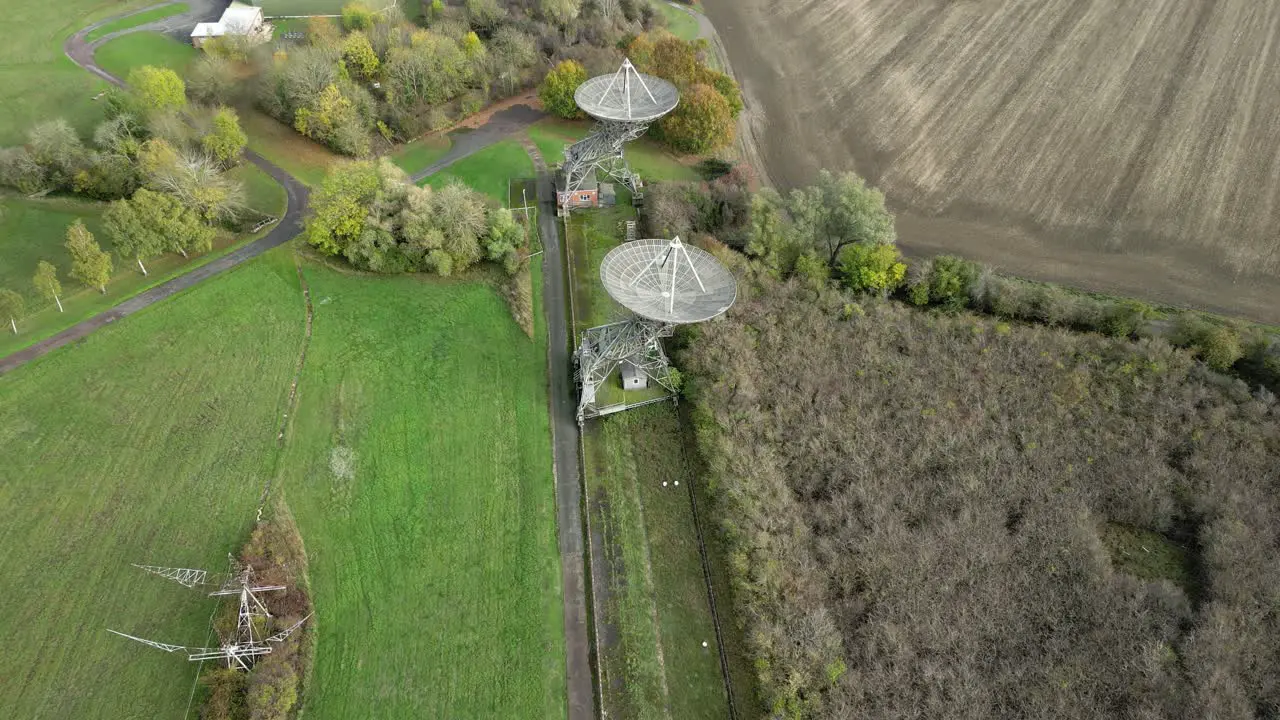 Aerial shot of the antenna array at the Mullard Radio Astronomy Observatory a one-mile radio telescope