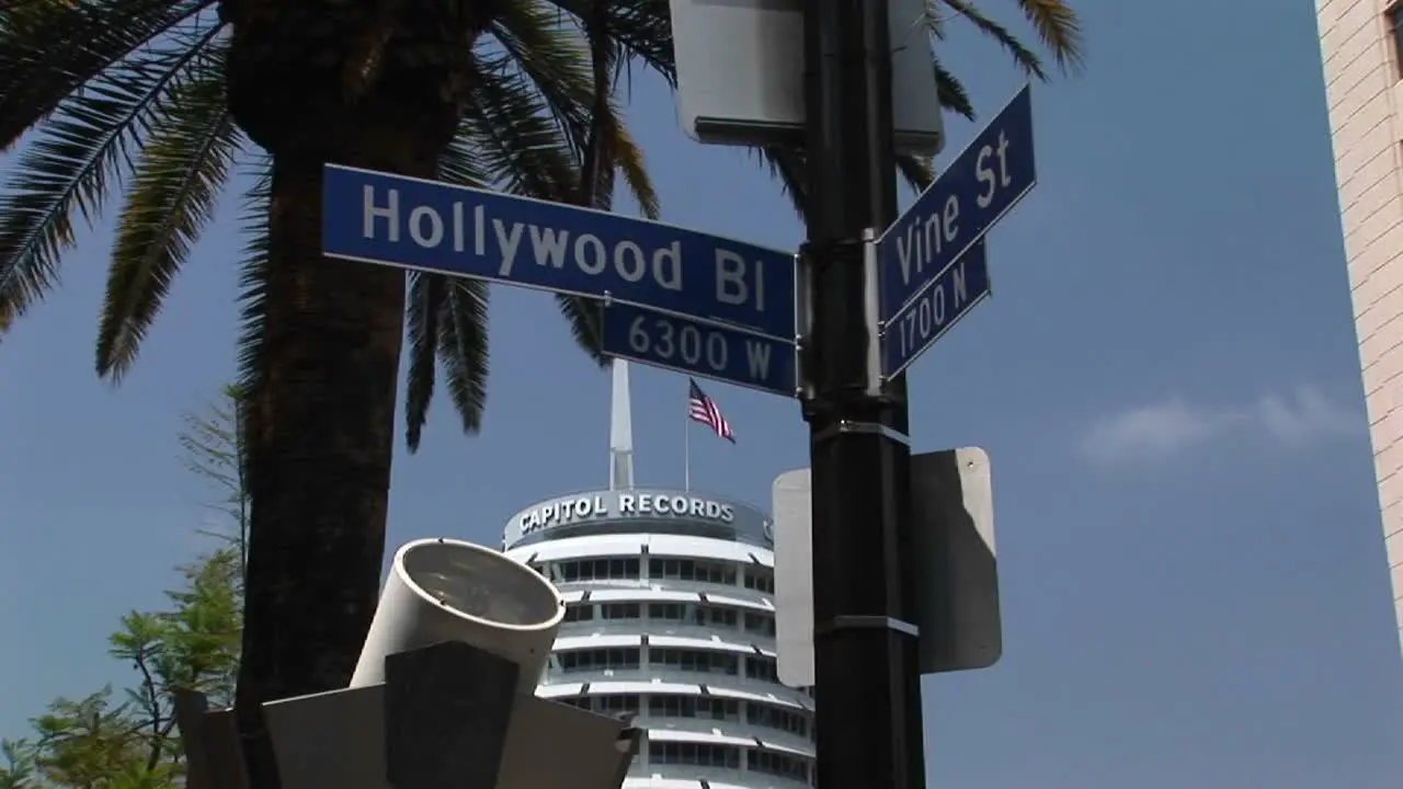 The Capitol Record building rises near the intersection of Hollywood and Vine 1