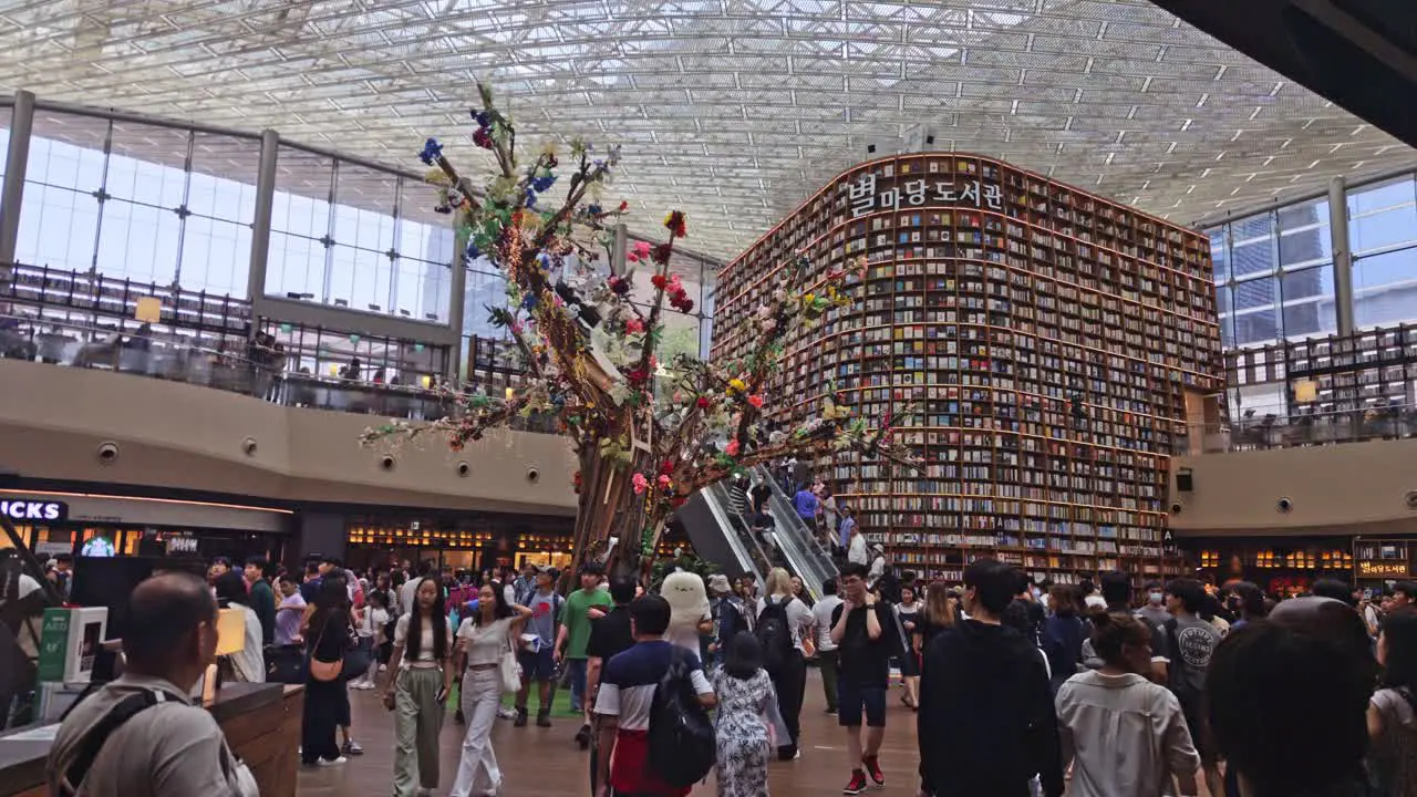 Wide Establishing panning shot at Famous Library The COEX Mall Seoul Korea