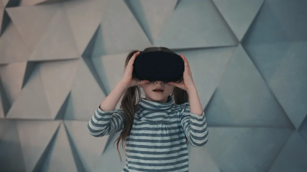 Surprised Little Girl With Virtual Reality Glasses