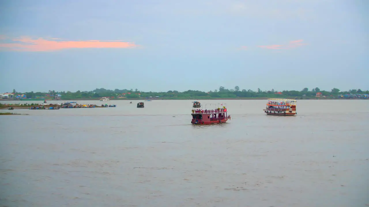 Mekong River Ships Driving Cambodia Phnom Penh Countryside Town Tourism Asia Culture 4K