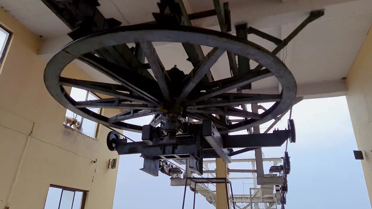 ropeway revolving electric powered wheel at ropeway mountain top station from flat angle video is taken at pushkar rajasthan india on Aug 19 2023