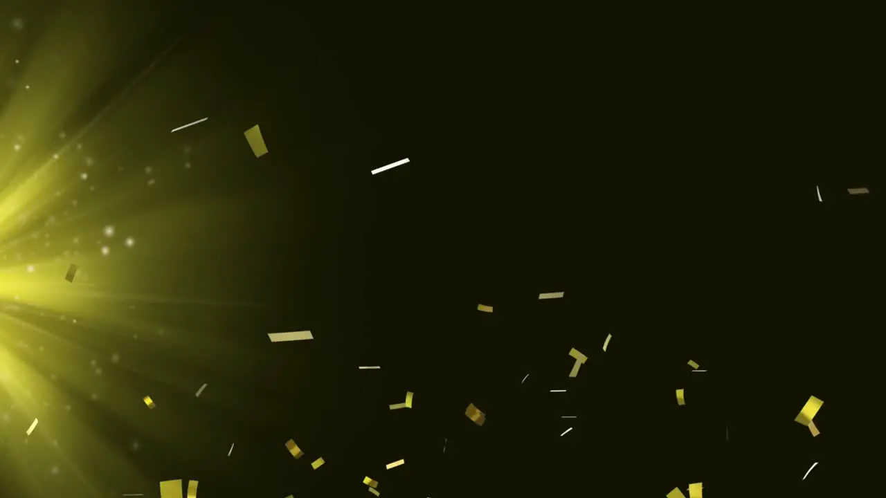 Animation of confetti falling over yellow light on black background