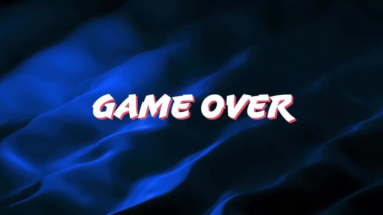 Animation of game over text over blue liquid background