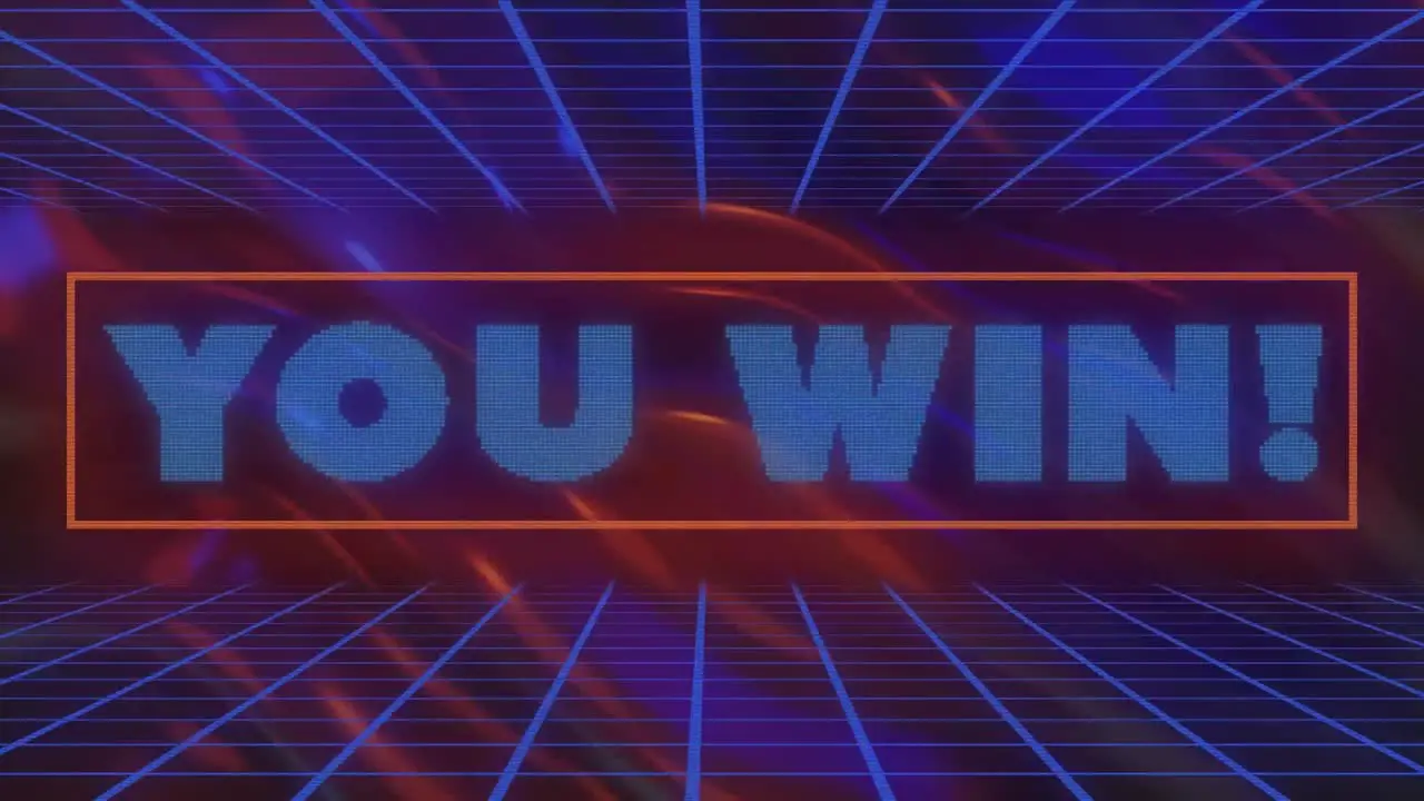 Animation of you win text over blue liquid background