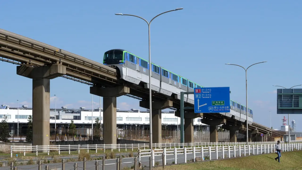 Exterior of monorail tram train Tokyo Haneda Airport tripod spring