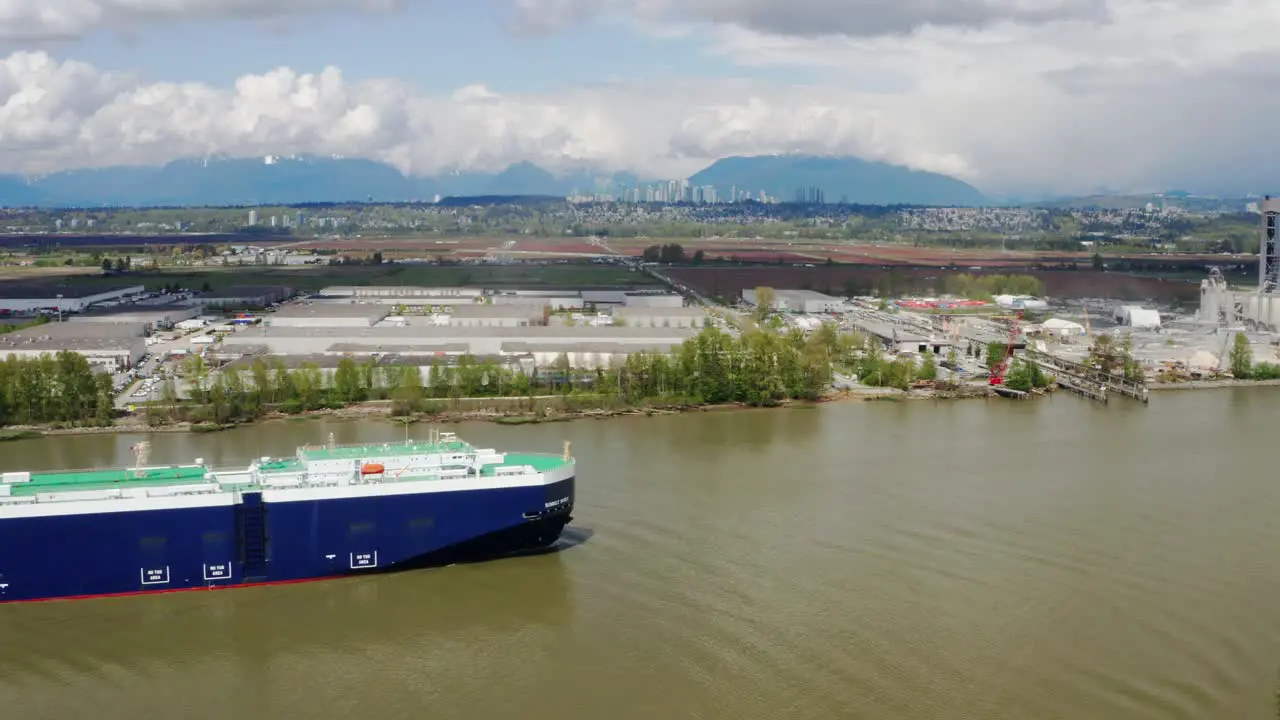 Large Car Carrier Ship Navigating On Fraser River In Vancouver British Columbia Canada