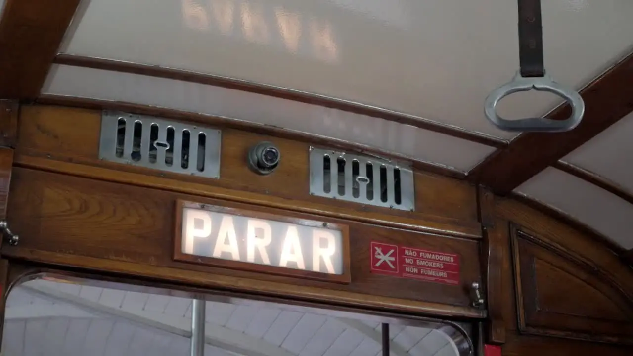 Lisbon historical cable tram next stop announcement sign flashing