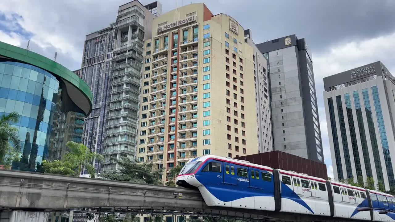 Rapid KL Monorail approaching Bukit Bintang station in Kuala Lumpur Malaysia