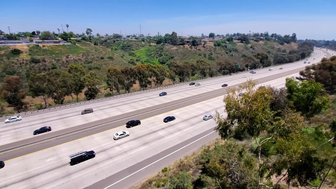 Highway i805 in California with low traffic due to the COVID19 pandemic Locked high angle shot