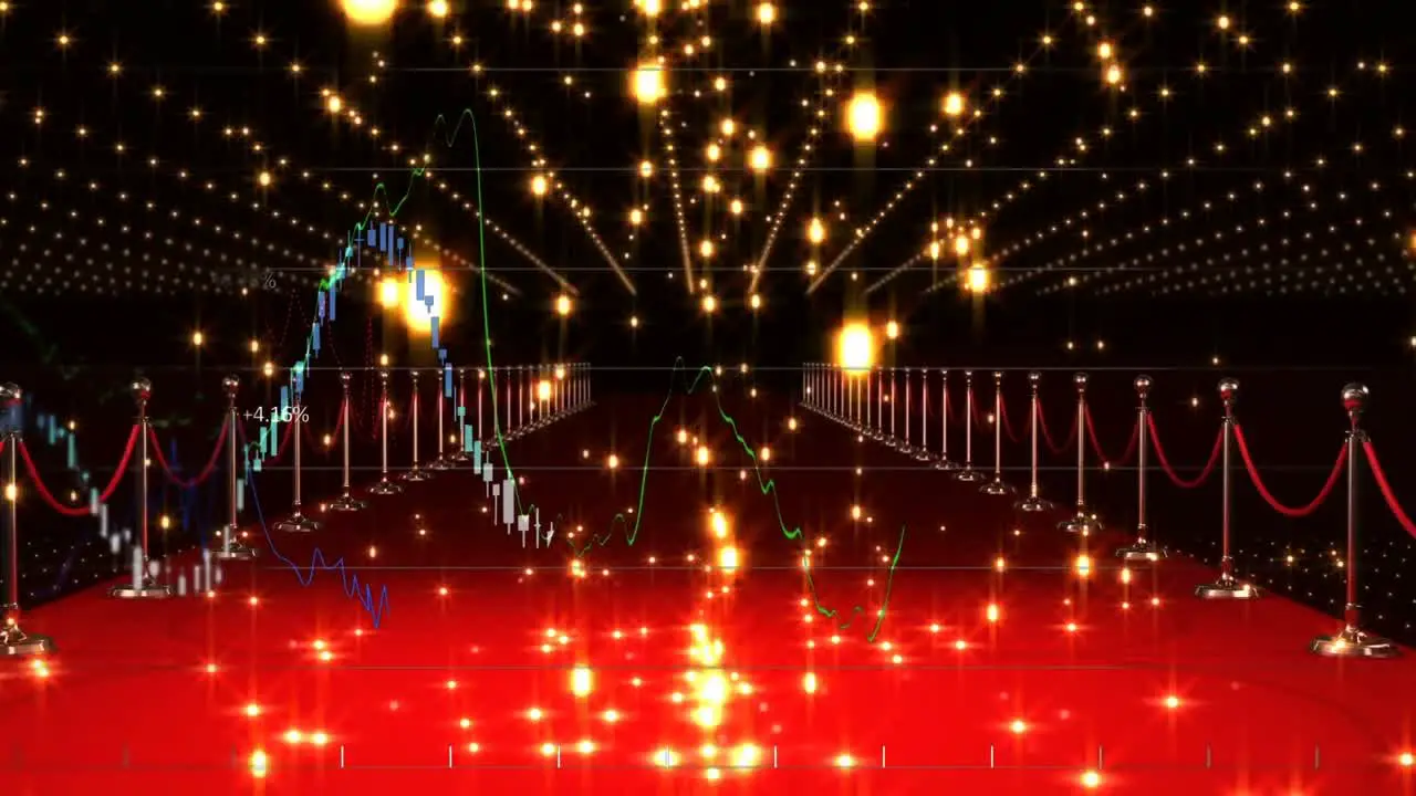 Animation of data processing over red carpet