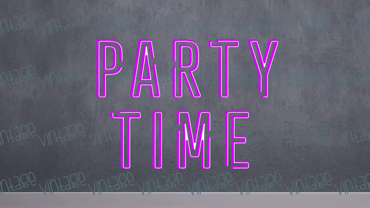 Animation of party time text over grey background