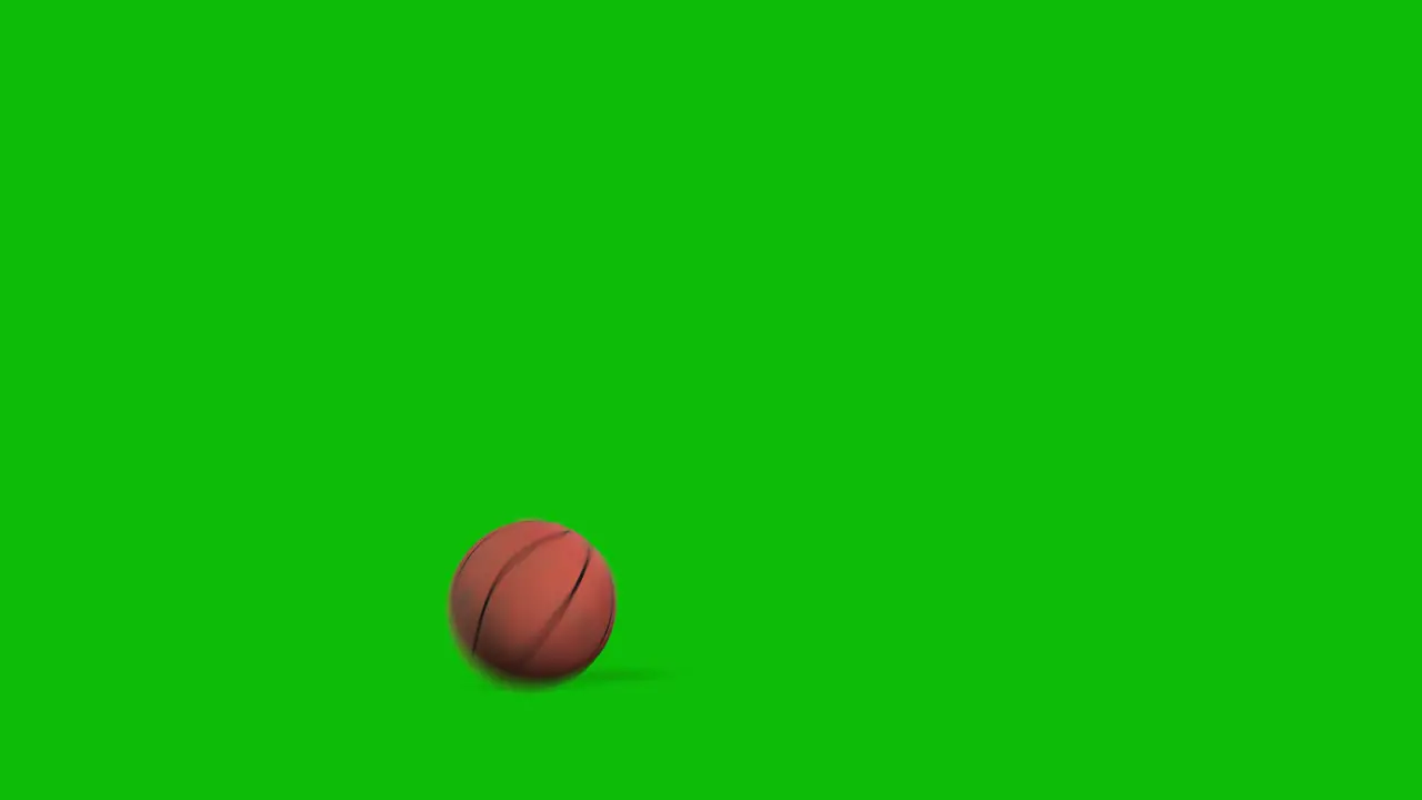 Basketball thrown up bouncing and rolling passing by the camera 3D animation