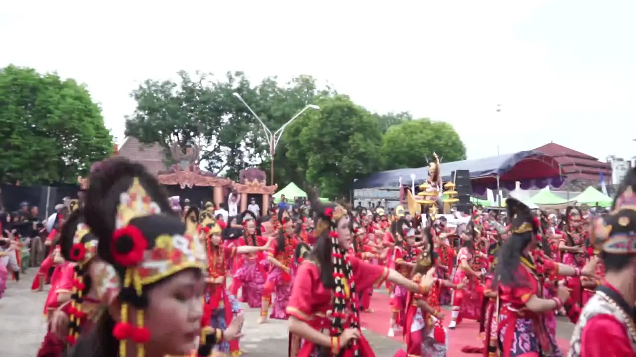 Rampak Topeng performance with 100 masked dancers at an art and cultural performance at Gegesik Cirebon West Java Indonesia